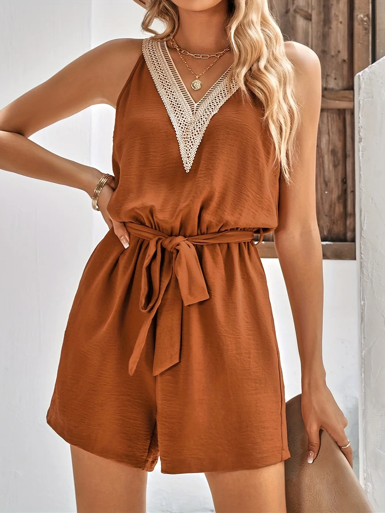 Romper style Casual Sleeveless V-neck Romper Jumpsuits