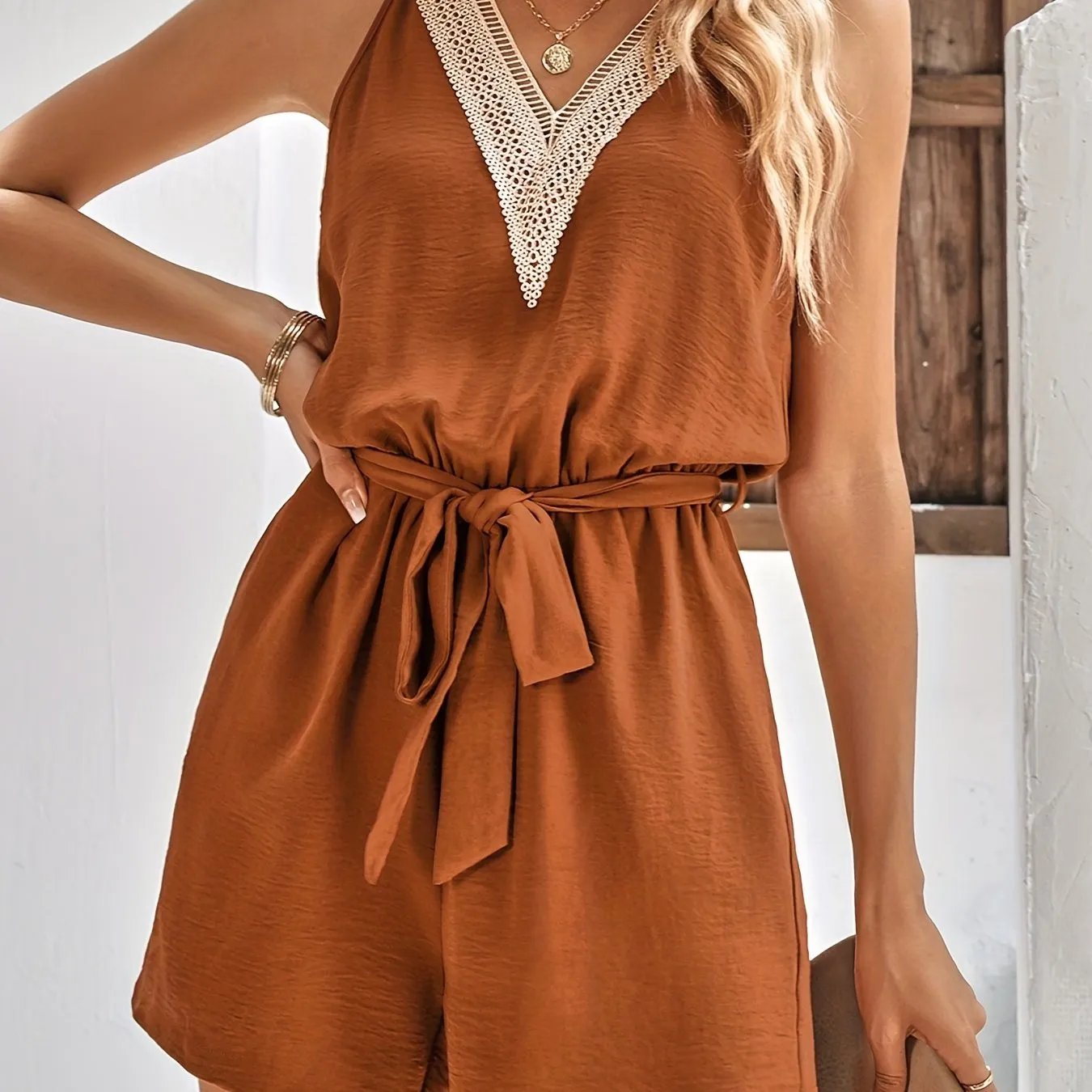 Romper style Casual Sleeveless V-neck Romper Jumpsuits