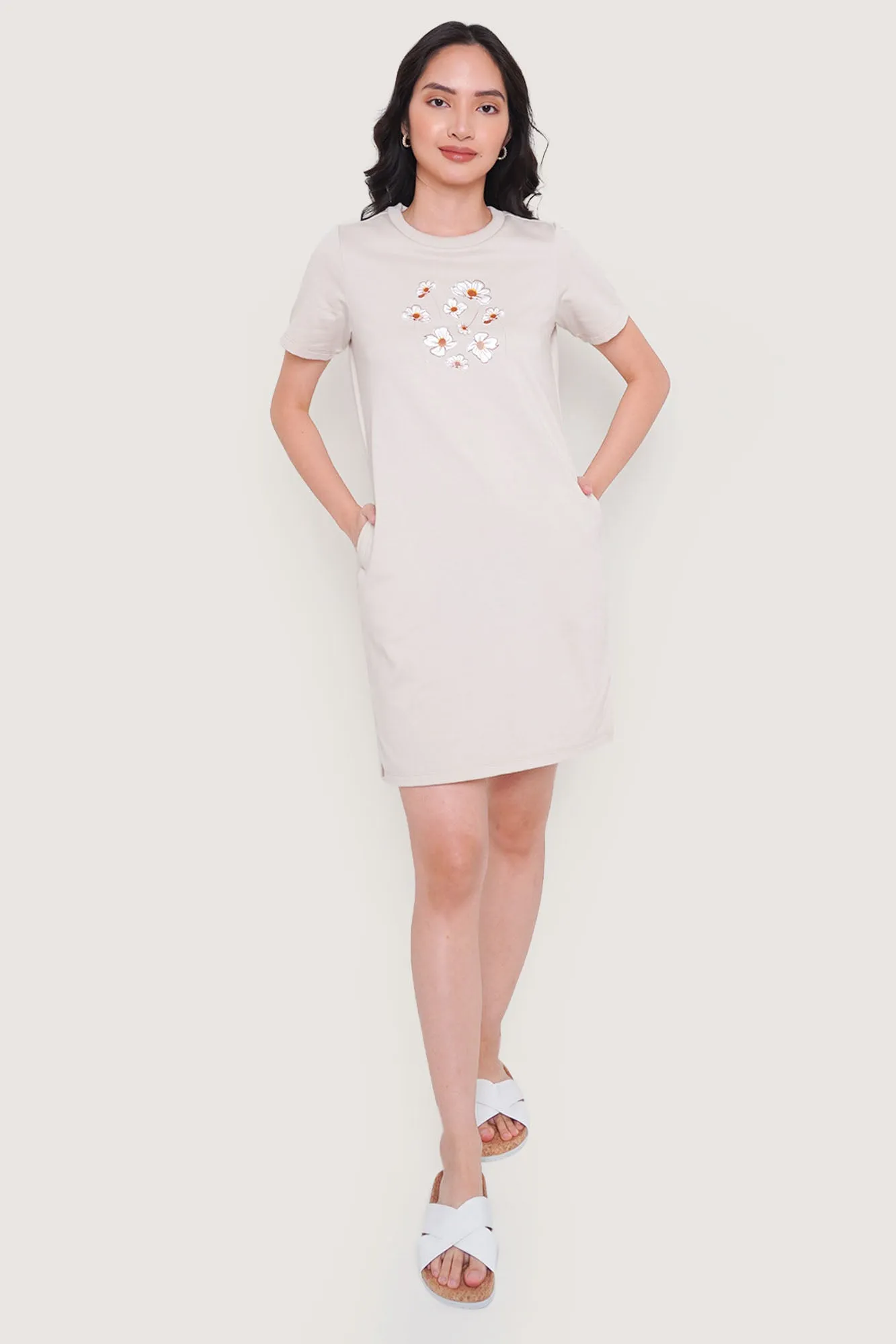 Round Neck Shift Dress with Floral Print