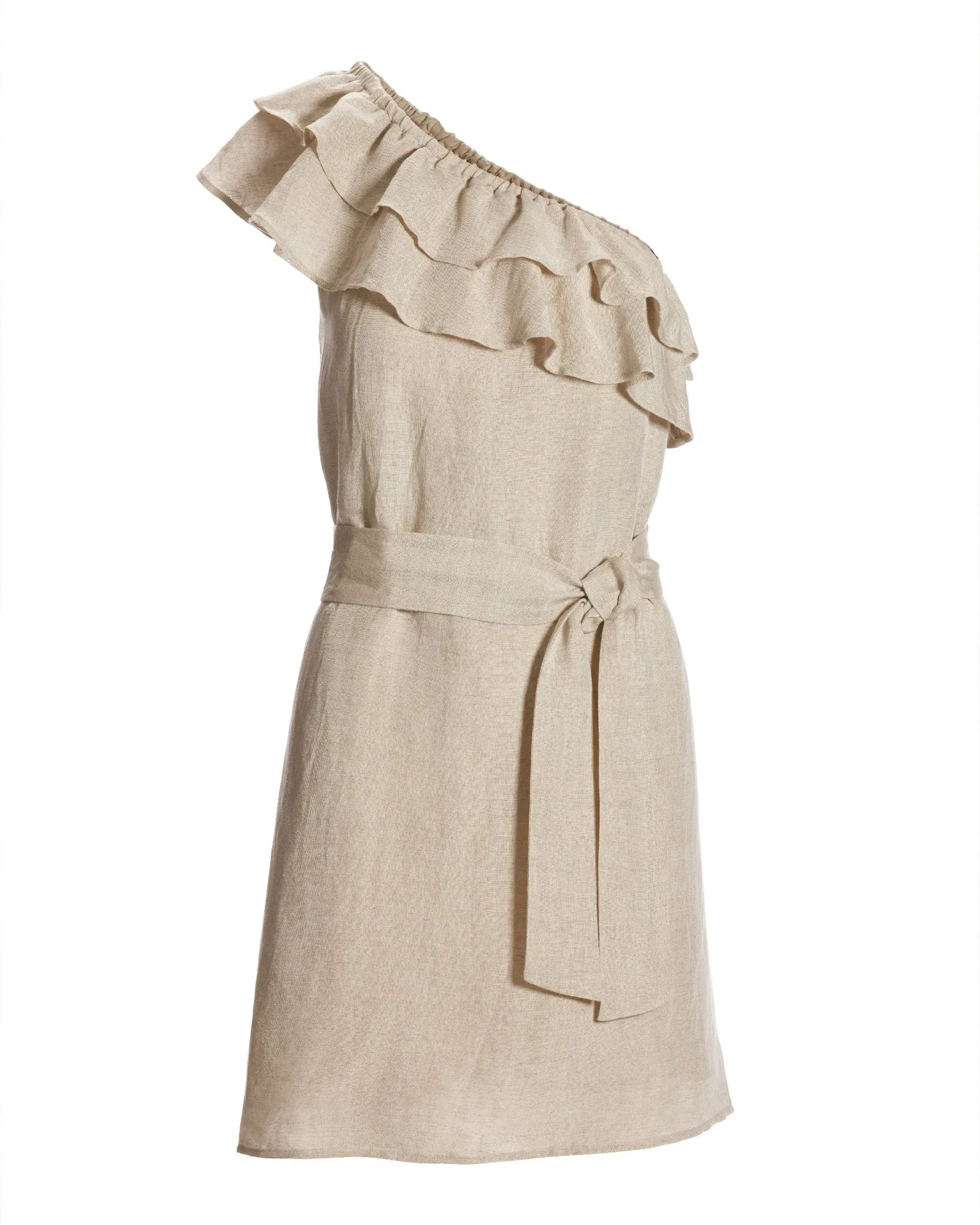 Ruffle Trim Linen Shift Dress Flax