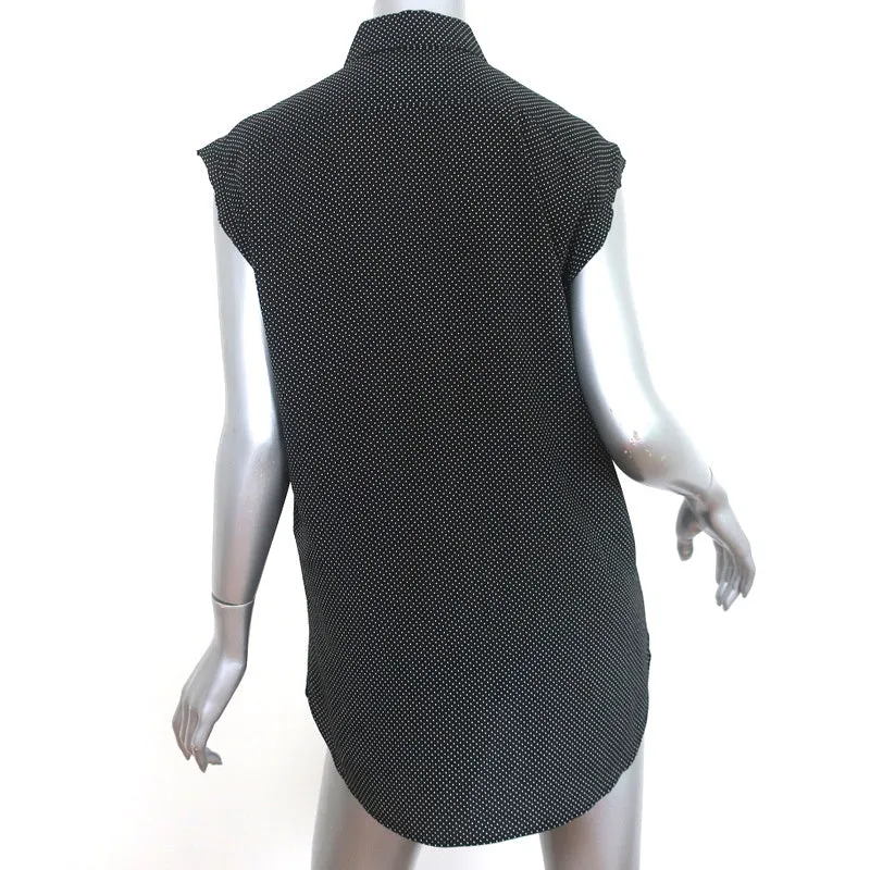 Saint Laurent Cutoff-Sleeve Silk Shirt Black Polka Dot Size 36 Collared Blouse