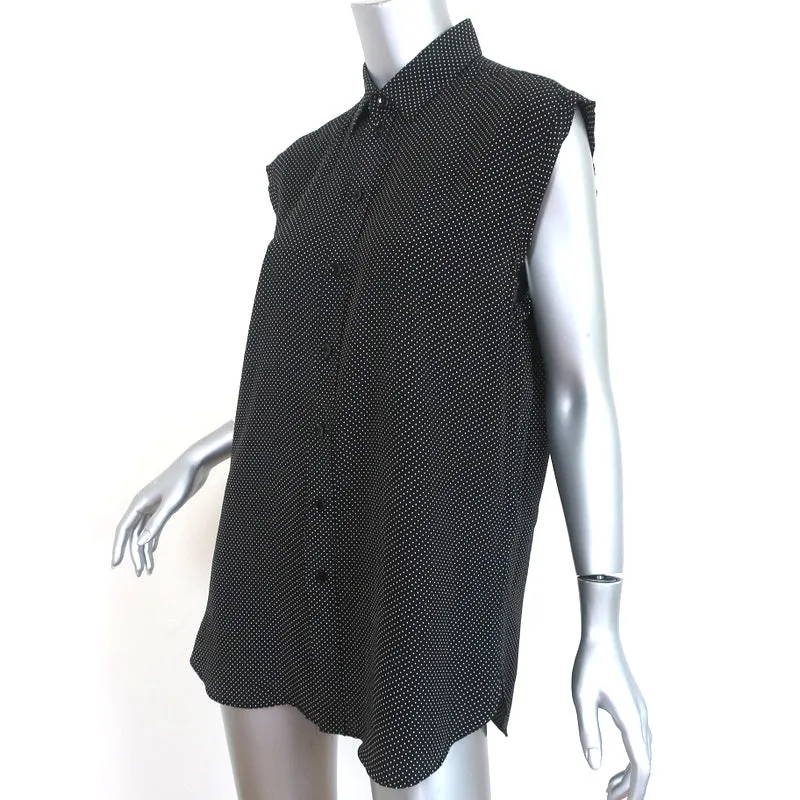 Saint Laurent Cutoff-Sleeve Silk Shirt Black Polka Dot Size 36 Collared Blouse