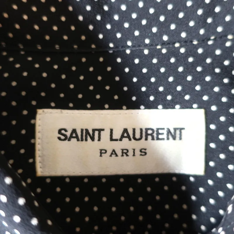 Saint Laurent Cutoff-Sleeve Silk Shirt Black Polka Dot Size 36 Collared Blouse