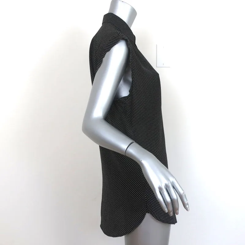 Saint Laurent Cutoff-Sleeve Silk Shirt Black Polka Dot Size 36 Collared Blouse