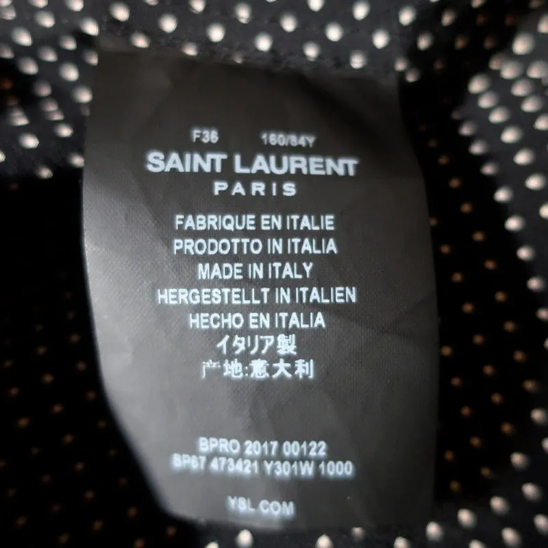 Saint Laurent Cutoff-Sleeve Silk Shirt Black Polka Dot Size 36 Collared Blouse