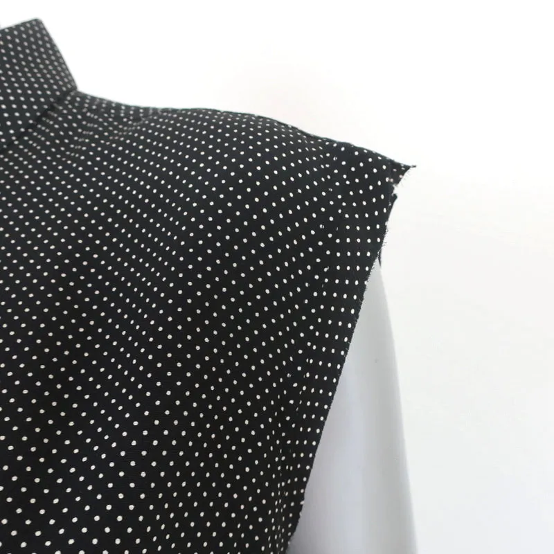 Saint Laurent Cutoff-Sleeve Silk Shirt Black Polka Dot Size 36 Collared Blouse