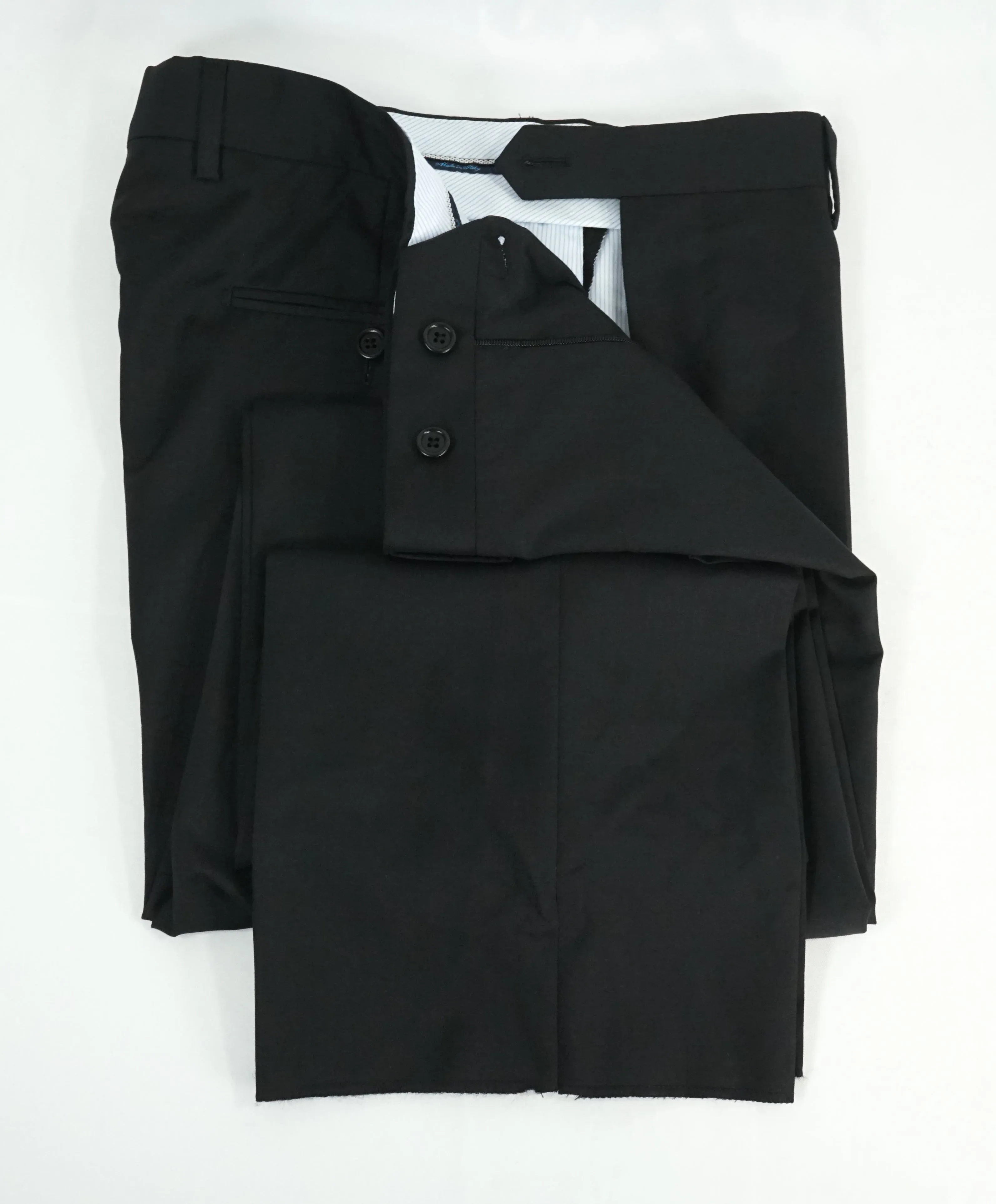 SAKS FIFTH AVE -Black Wool & Silk MADE IN ITALY Flat Front Dress Pants- 30W