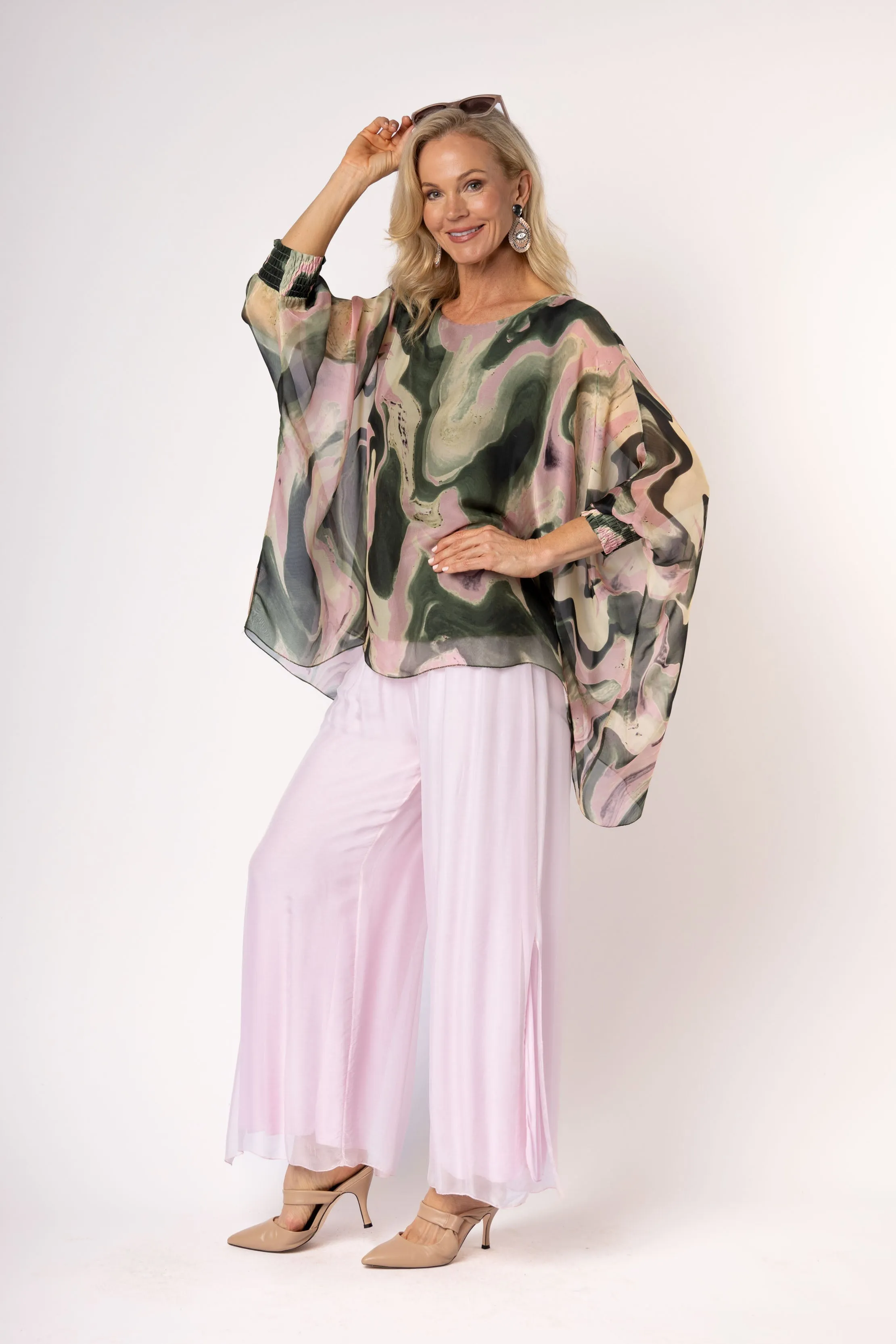 Samira Silk Top in Khaki