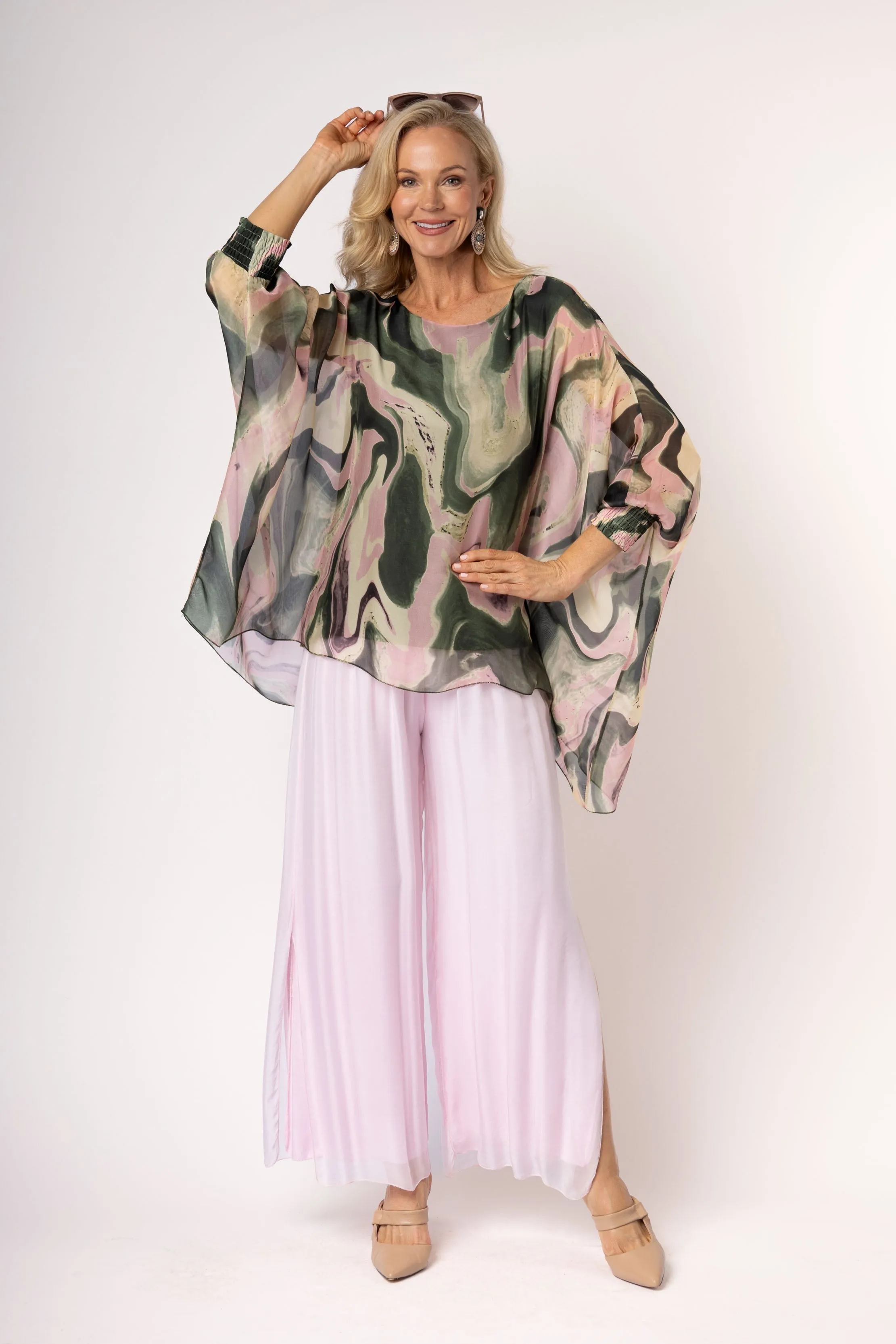 Samira Silk Top in Khaki