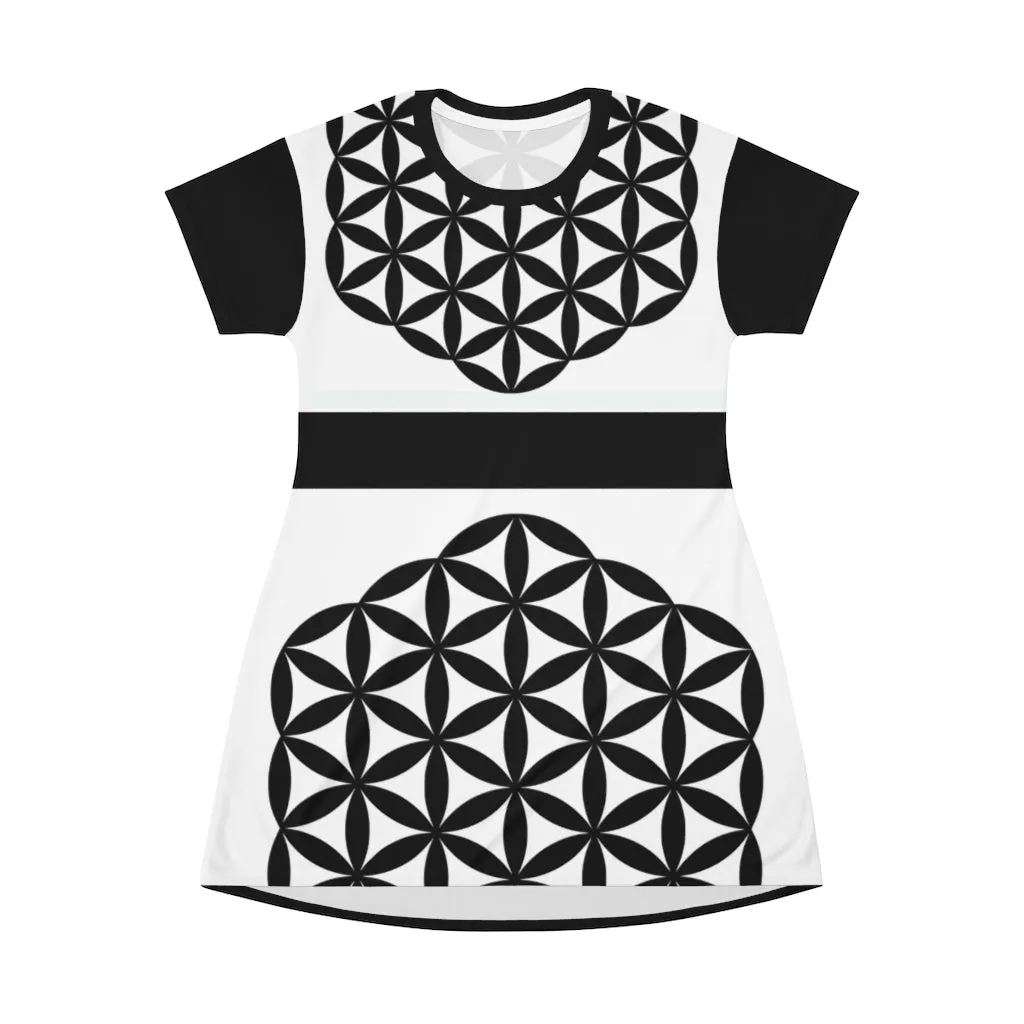 Seed of Life B&W All Over Print T-Shirt Dress