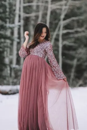 Sequin Long Sleeves Maternity Dress for Photography