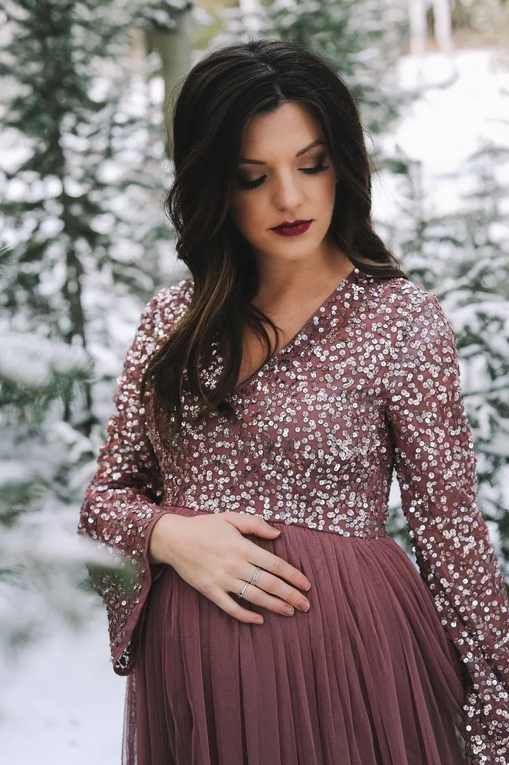 Sequin Long Sleeves Maternity Dress for Photography