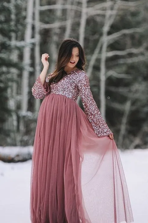 Sequin Long Sleeves Maternity Dress for Photography