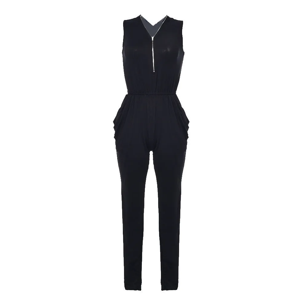Sexy Long Black Rompers Womens Jumpsuit For Women Overalls Sleeveless Plus Size Bodycon Jumpsuit V Neck Suits Bodysuit Zipper
