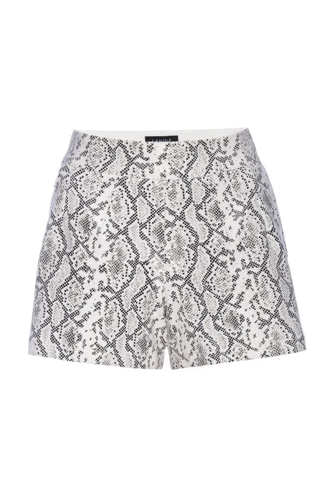 SHAE White Python Snake Shorts