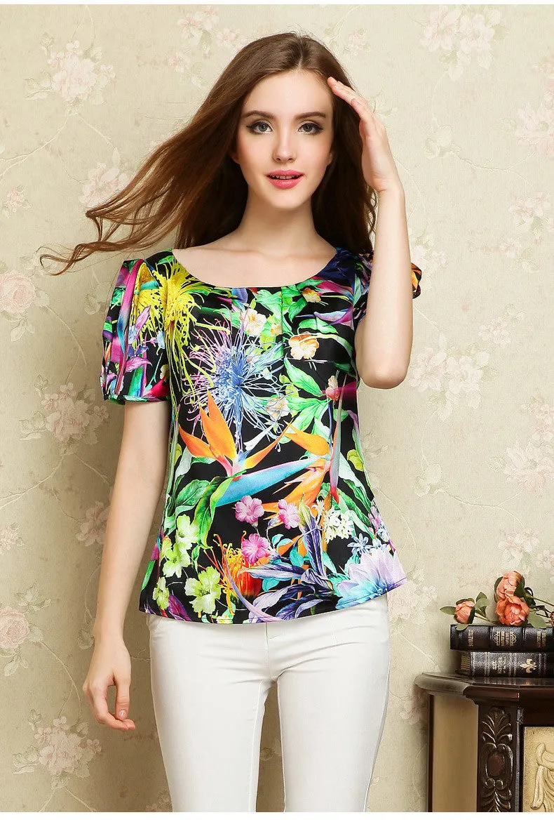 Silk Printed Puffy sleeve Top