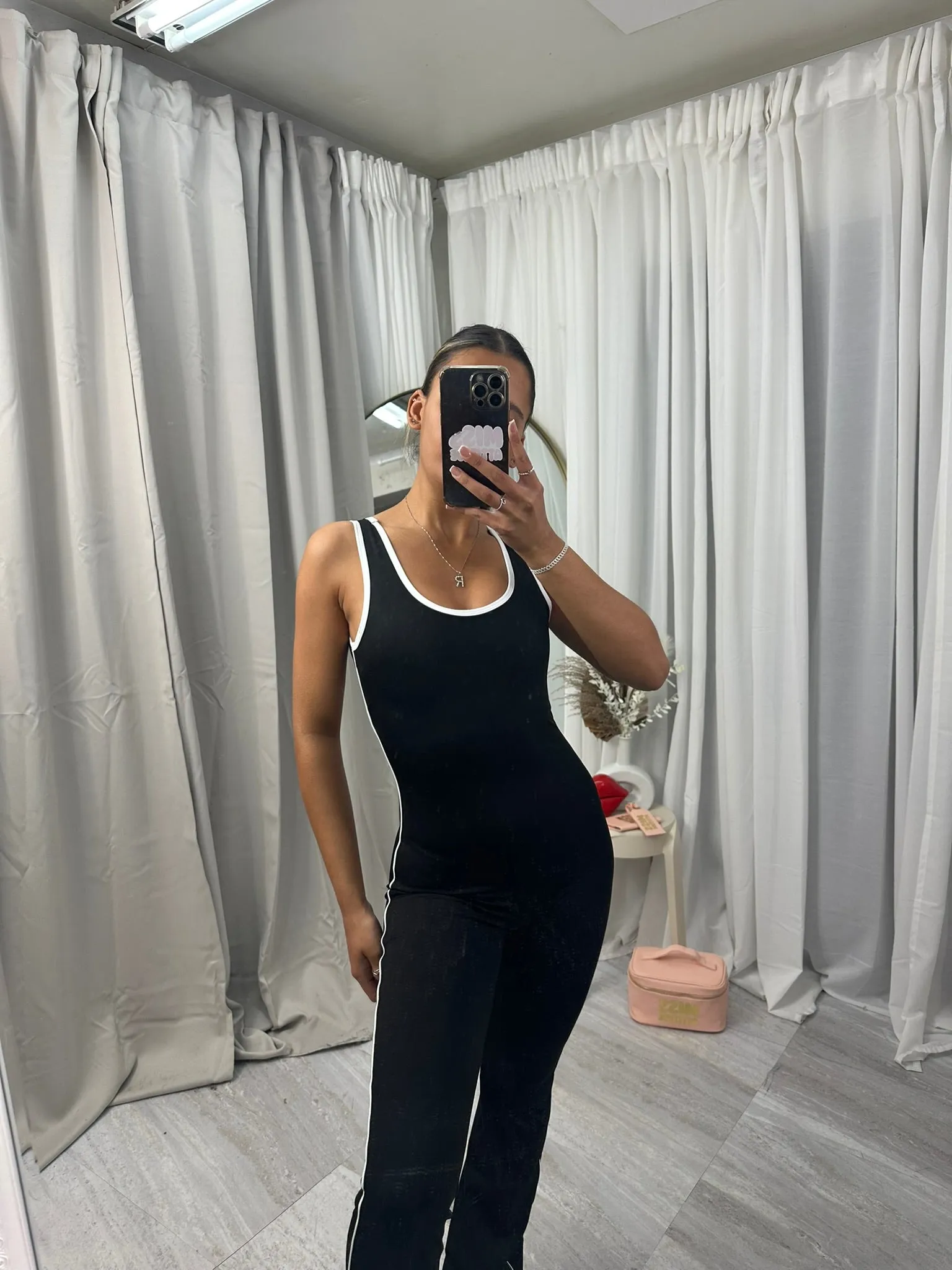 Sleeveless contrast pin stripe jumpsuit with scrunch  bum