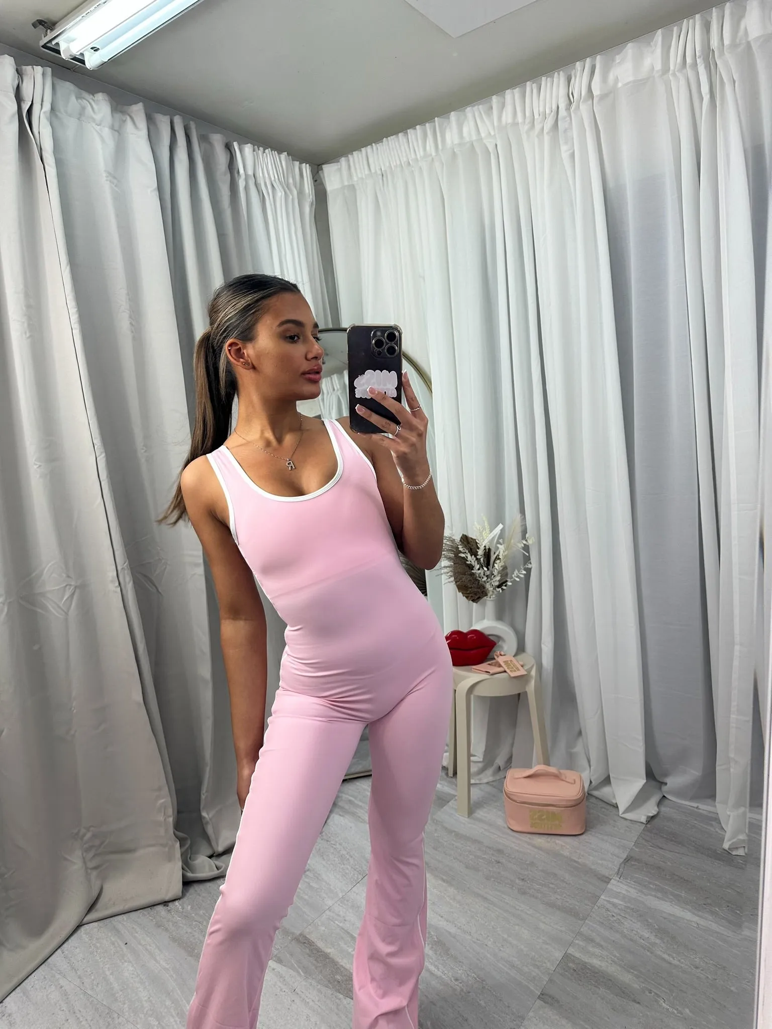Sleeveless contrast pin stripe jumpsuit with scrunch  bum
