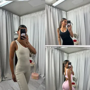 Sleeveless contrast pin stripe jumpsuit with scrunch  bum