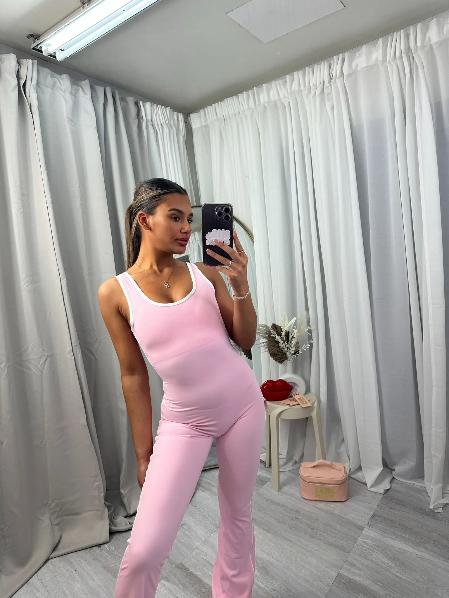 Sleeveless contrast pin stripe jumpsuit with scrunch  bum