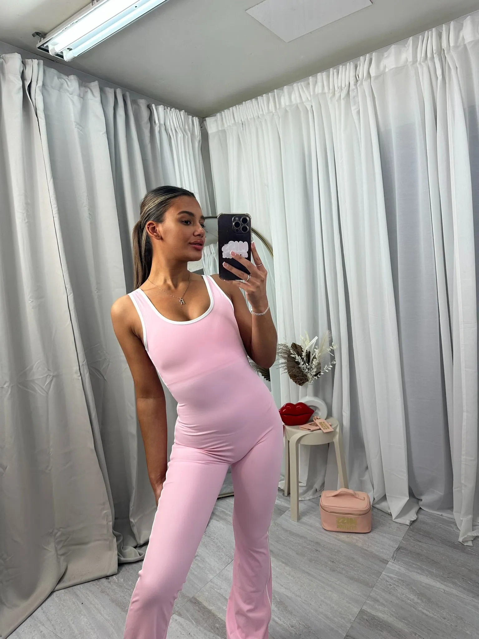 Sleeveless contrast pin stripe jumpsuit with scrunch  bum
