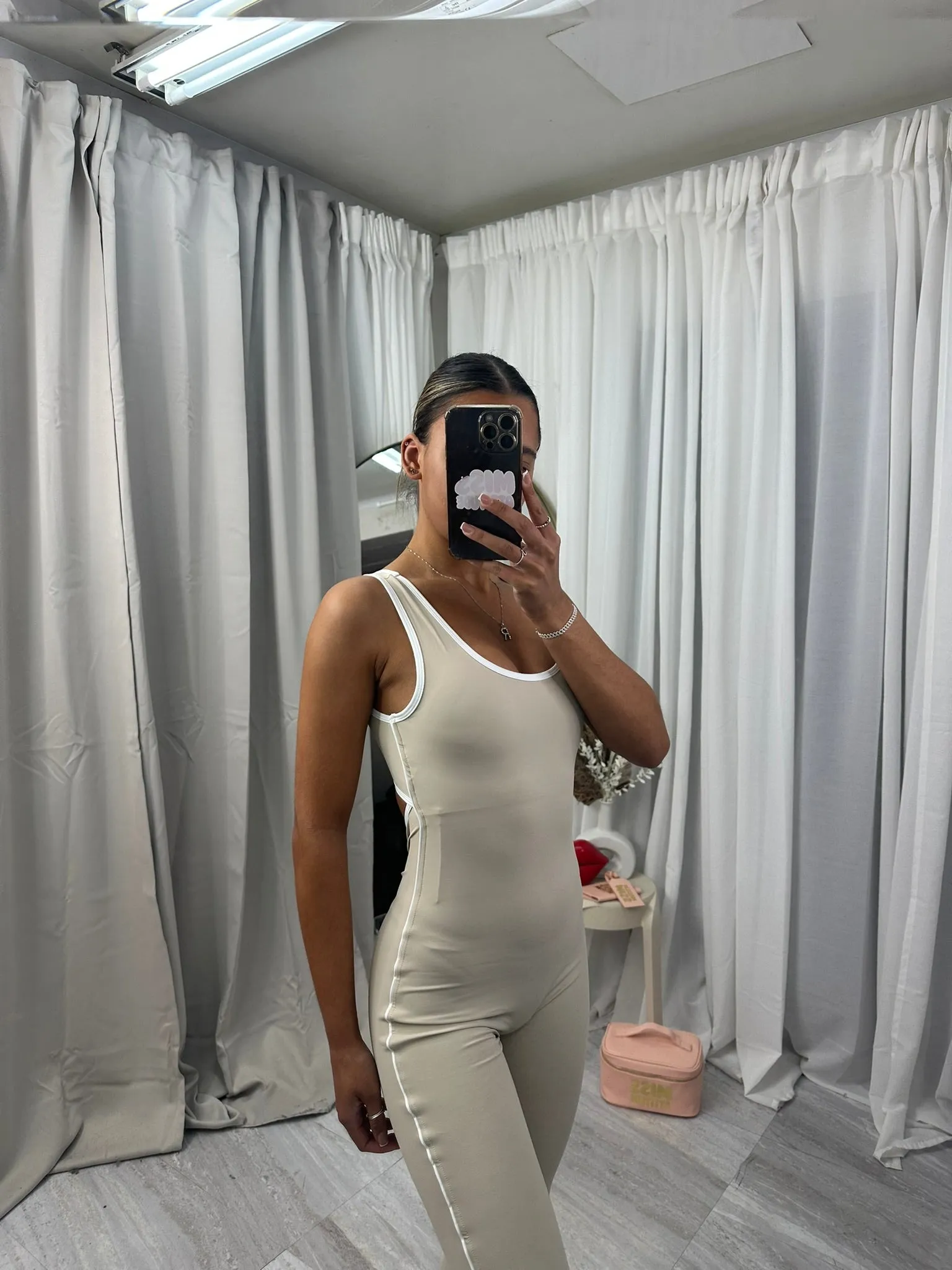Sleeveless contrast pin stripe jumpsuit with scrunch  bum