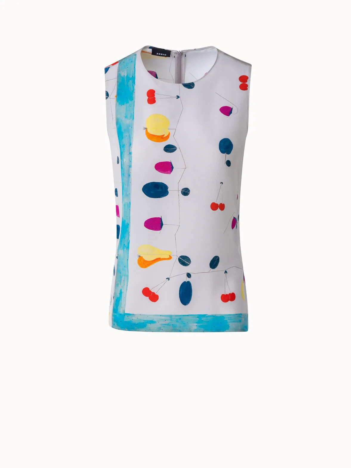 Sleeveless Silk Crêpe Blouse with Fruits Print