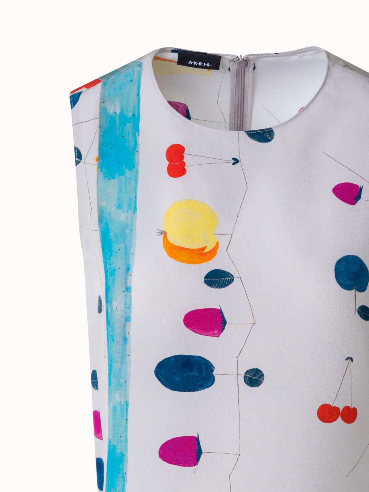 Sleeveless Silk Crêpe Blouse with Fruits Print