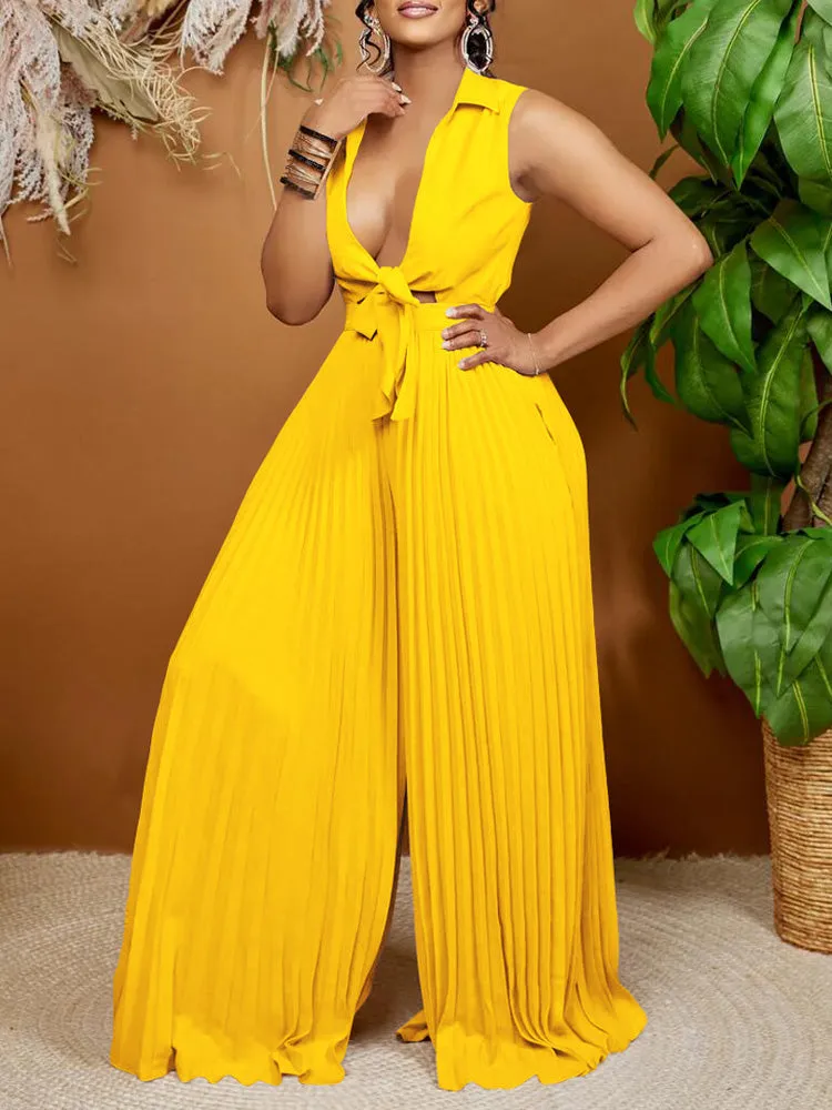 Sleeveless Tie-up Pleated Jumpsuit