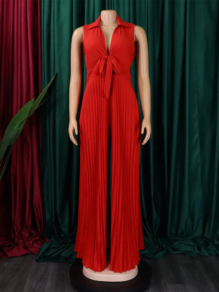 Sleeveless Tie-up Pleated Jumpsuit