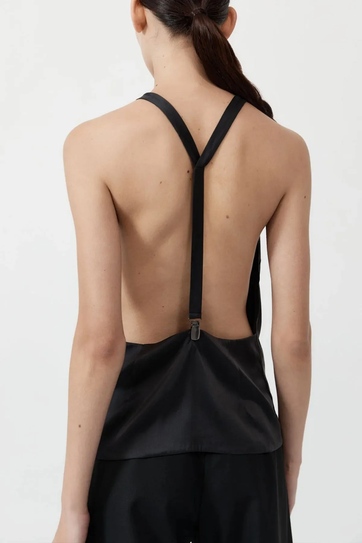 Soft Silk Suspender Top in Black