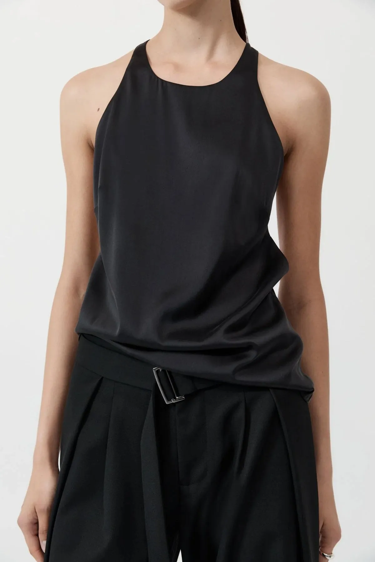 Soft Silk Suspender Top in Black