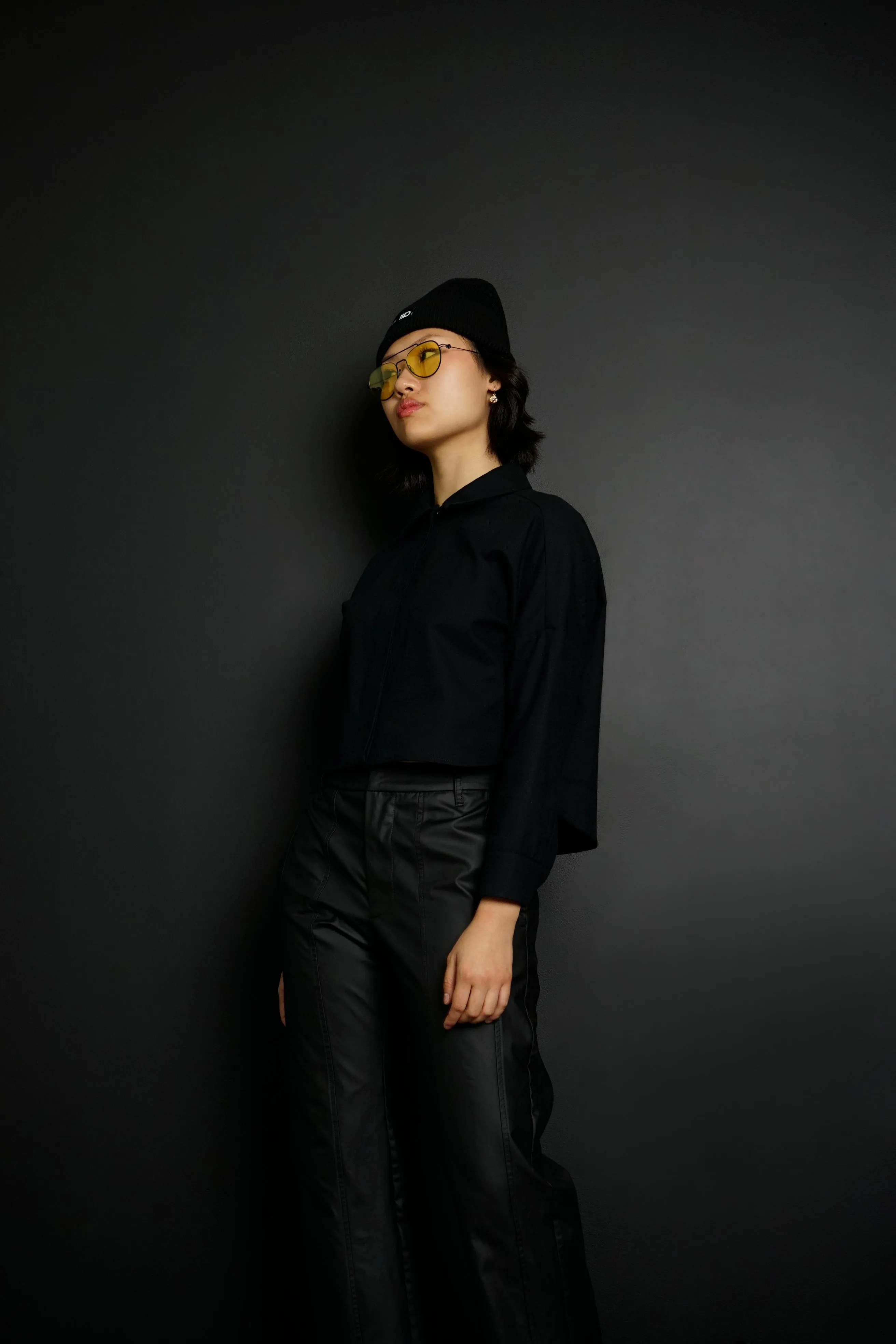 Soledad Black Cropped Cotton Flannel Button-Down Shirt