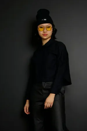 Soledad Black Cropped Cotton Flannel Button-Down Shirt