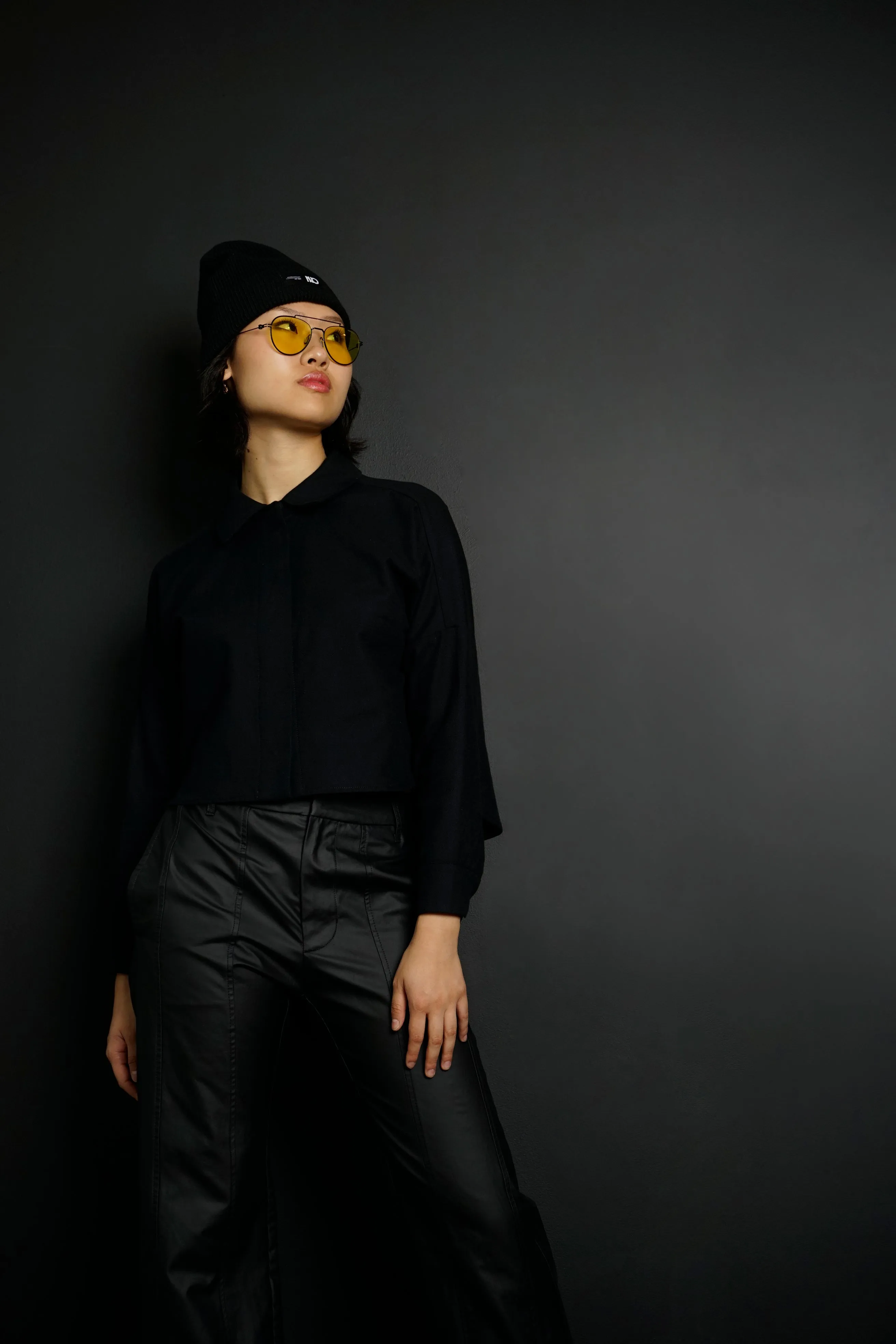 Soledad Black Cropped Cotton Flannel Button-Down Shirt