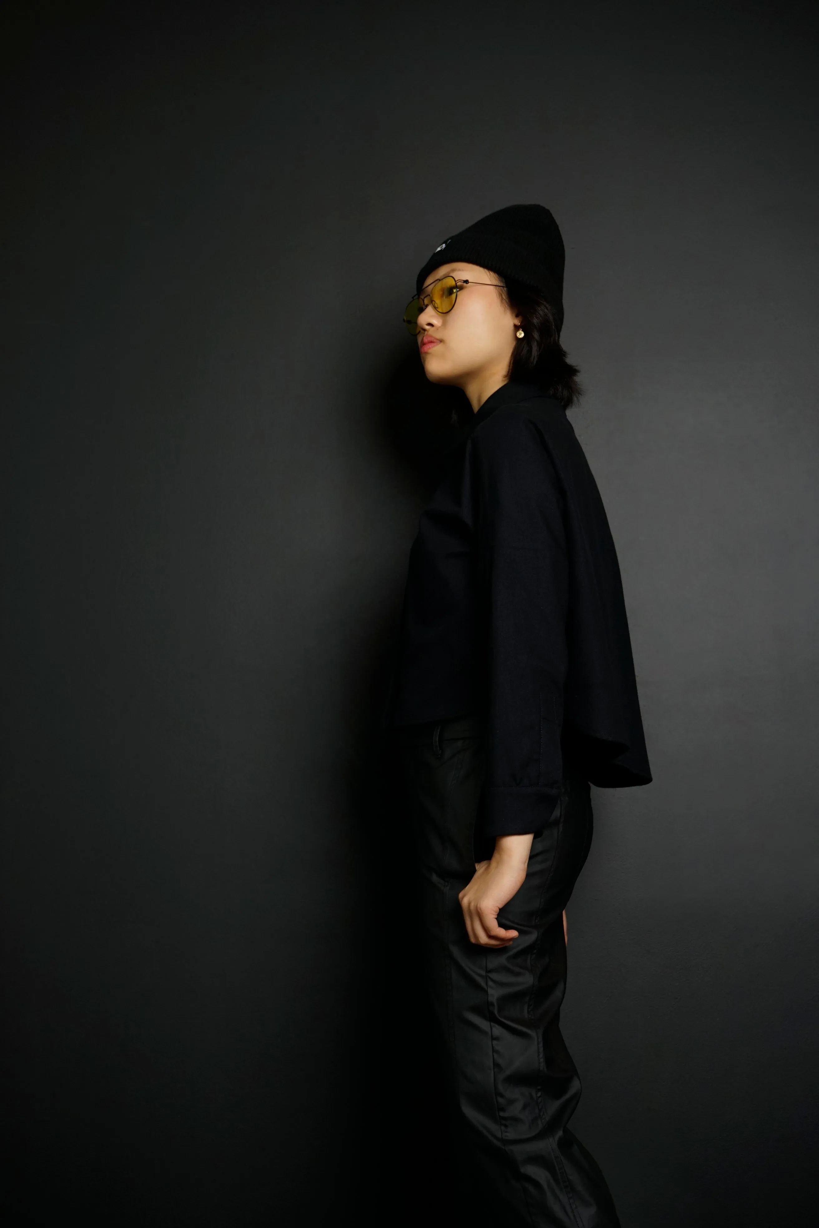 Soledad Black Cropped Cotton Flannel Button-Down Shirt
