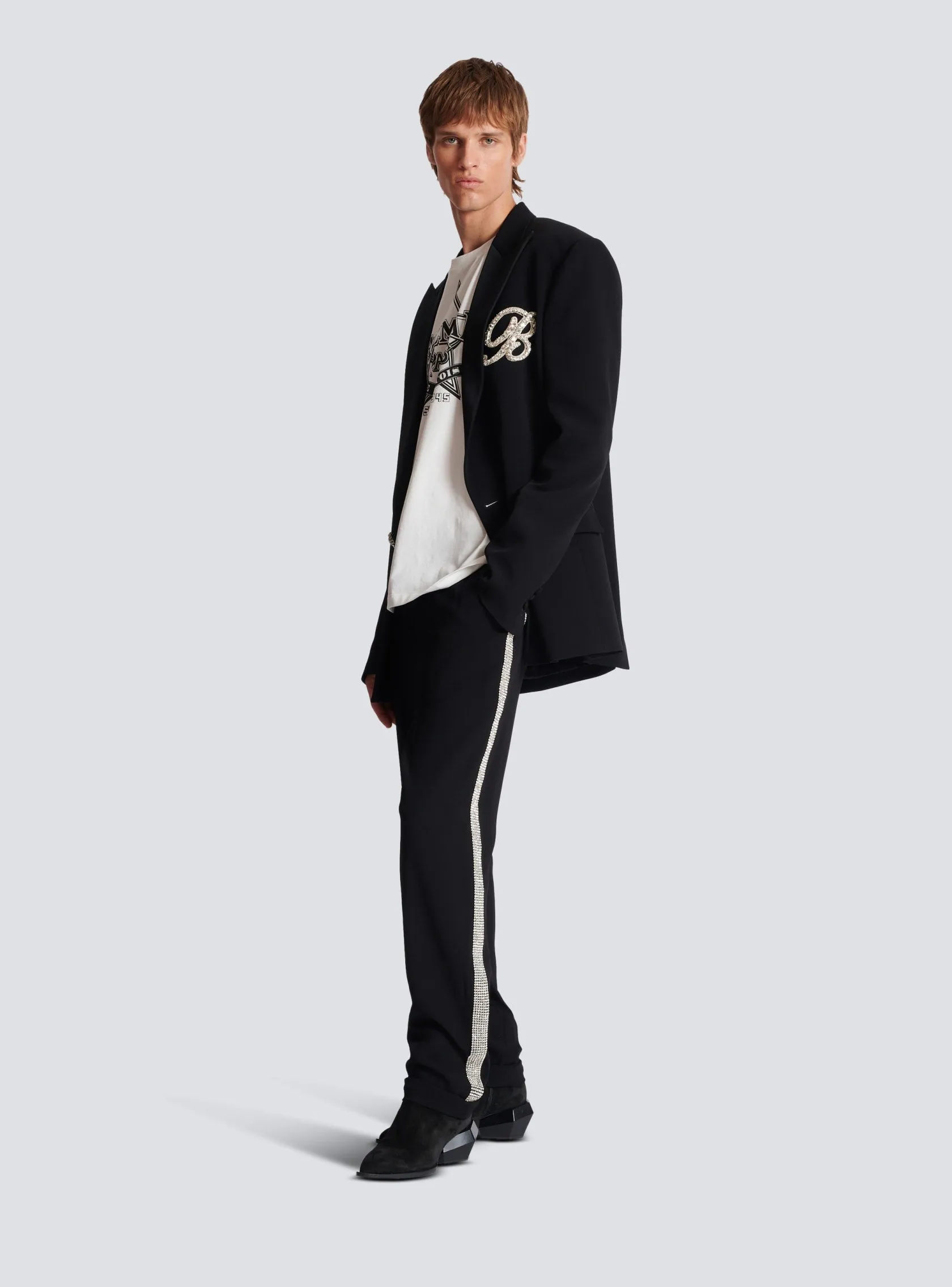 Straight-leg crystal-embroidered trousers