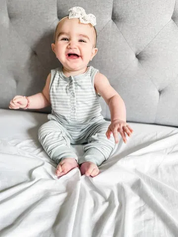 STRIPE TANK ROMPER - SEA GLASS