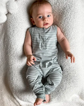 STRIPE TANK ROMPER - SEA GLASS