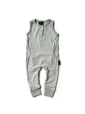 STRIPE TANK ROMPER - SEA GLASS