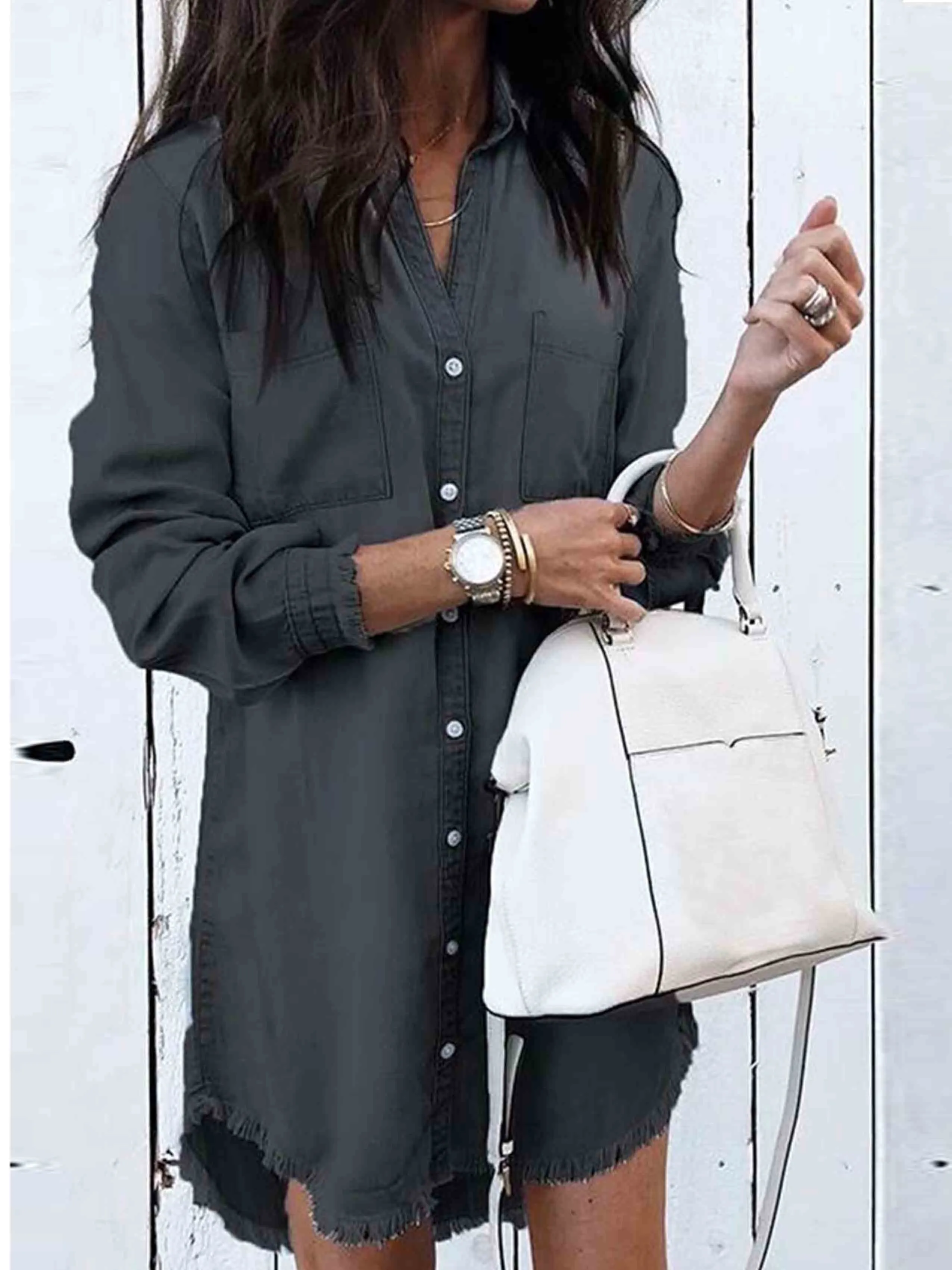 Stunncal  Hot Sexy Denim Shirt Dress