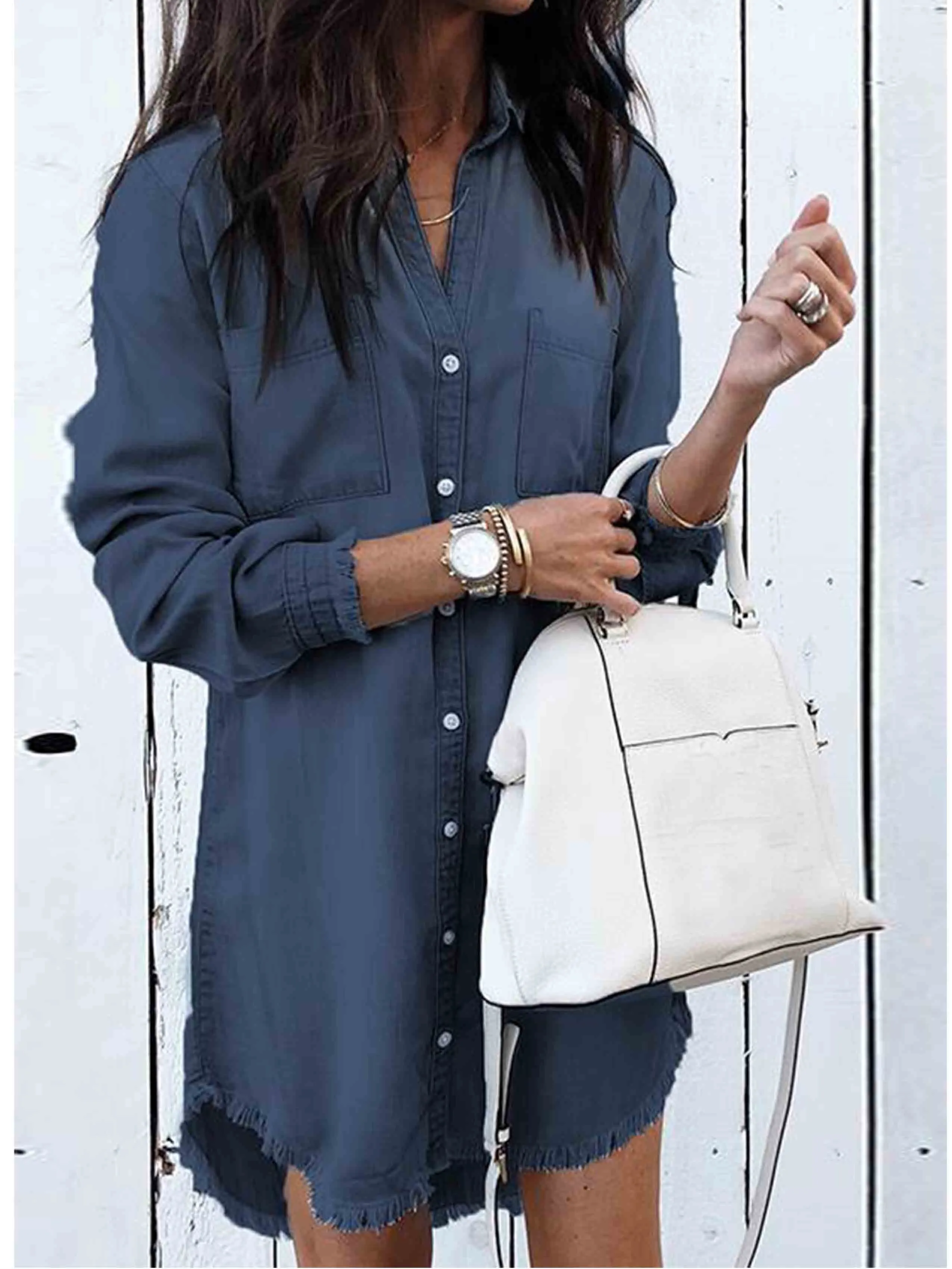 Stunncal  Hot Sexy Denim Shirt Dress
