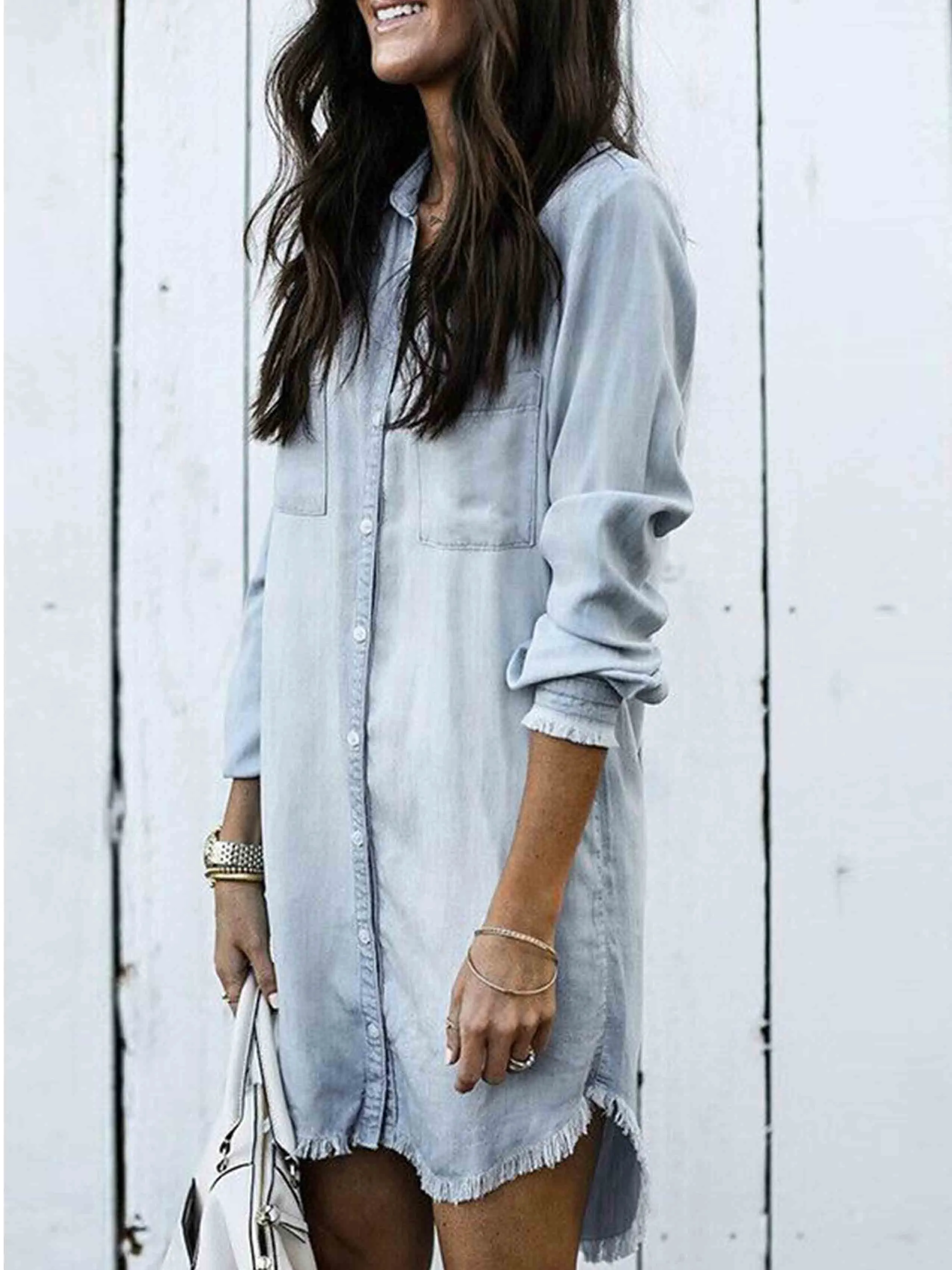 Stunncal  Hot Sexy Denim Shirt Dress