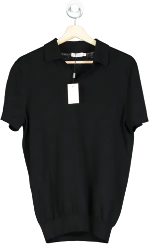 SuitSupply Black Californian Cotton & Mulberry Silk Buttonless Knit Polo Top UK M