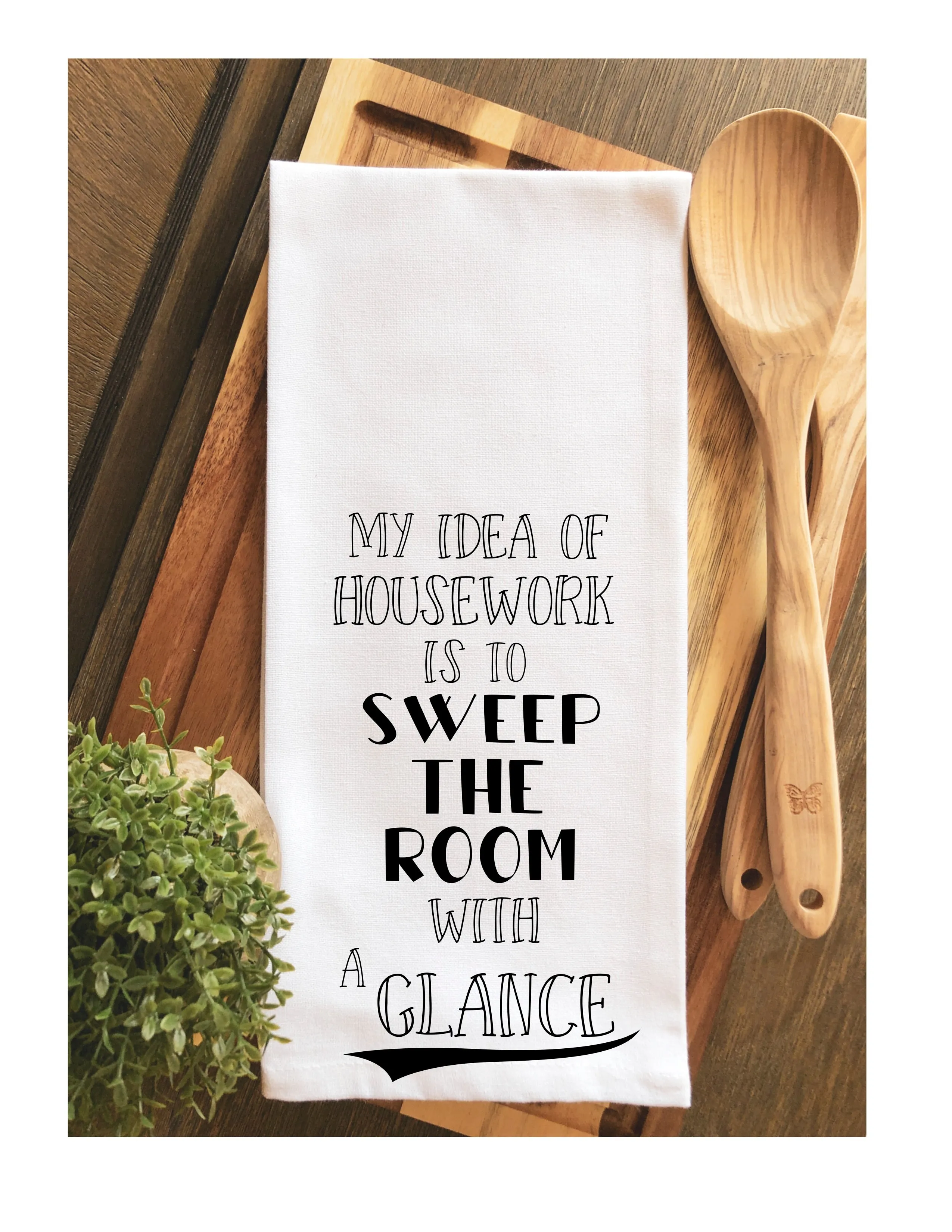 sweep the room - humorous tea kitchen towel LG