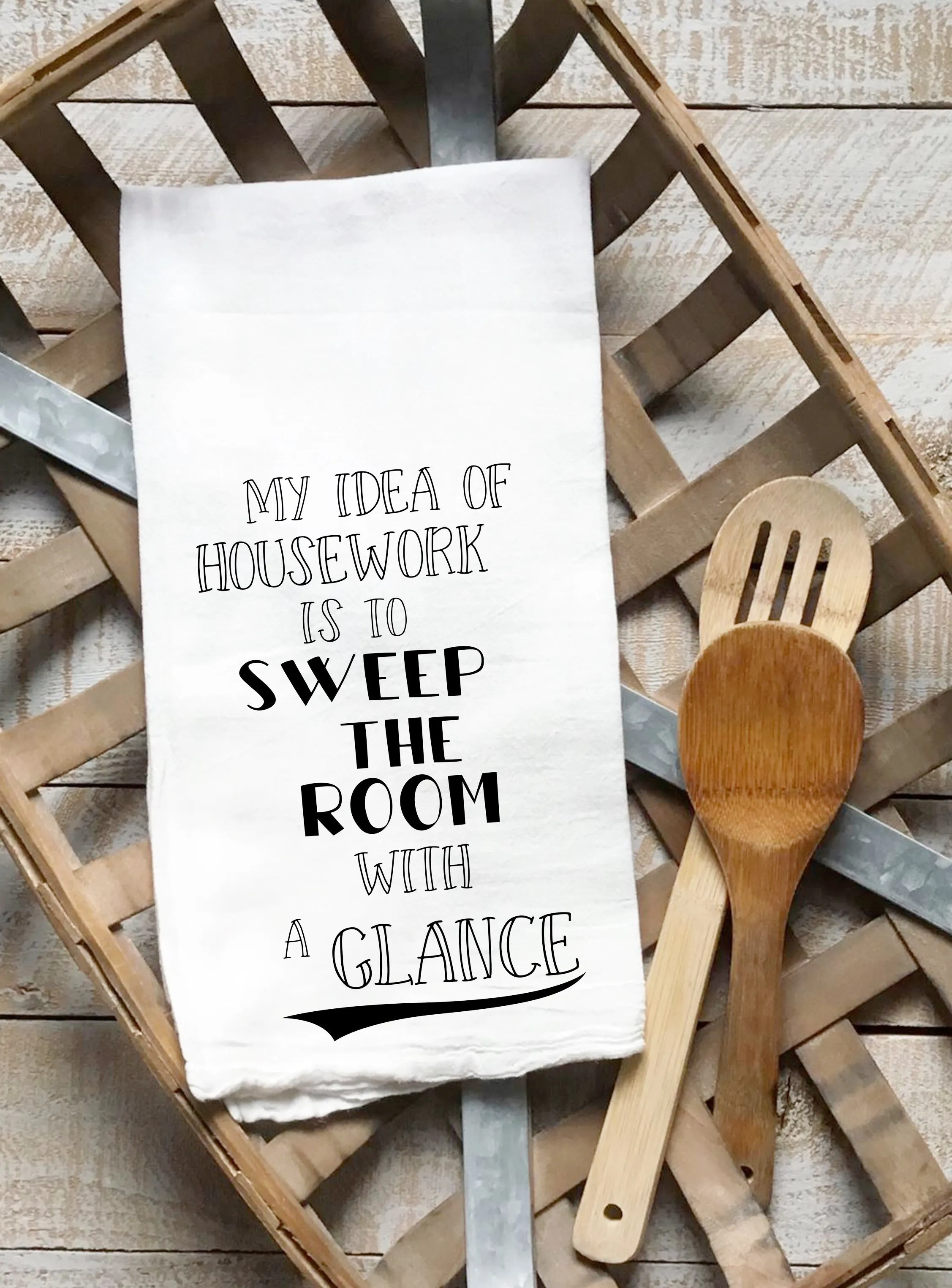 sweep the room - humorous tea kitchen towel LG