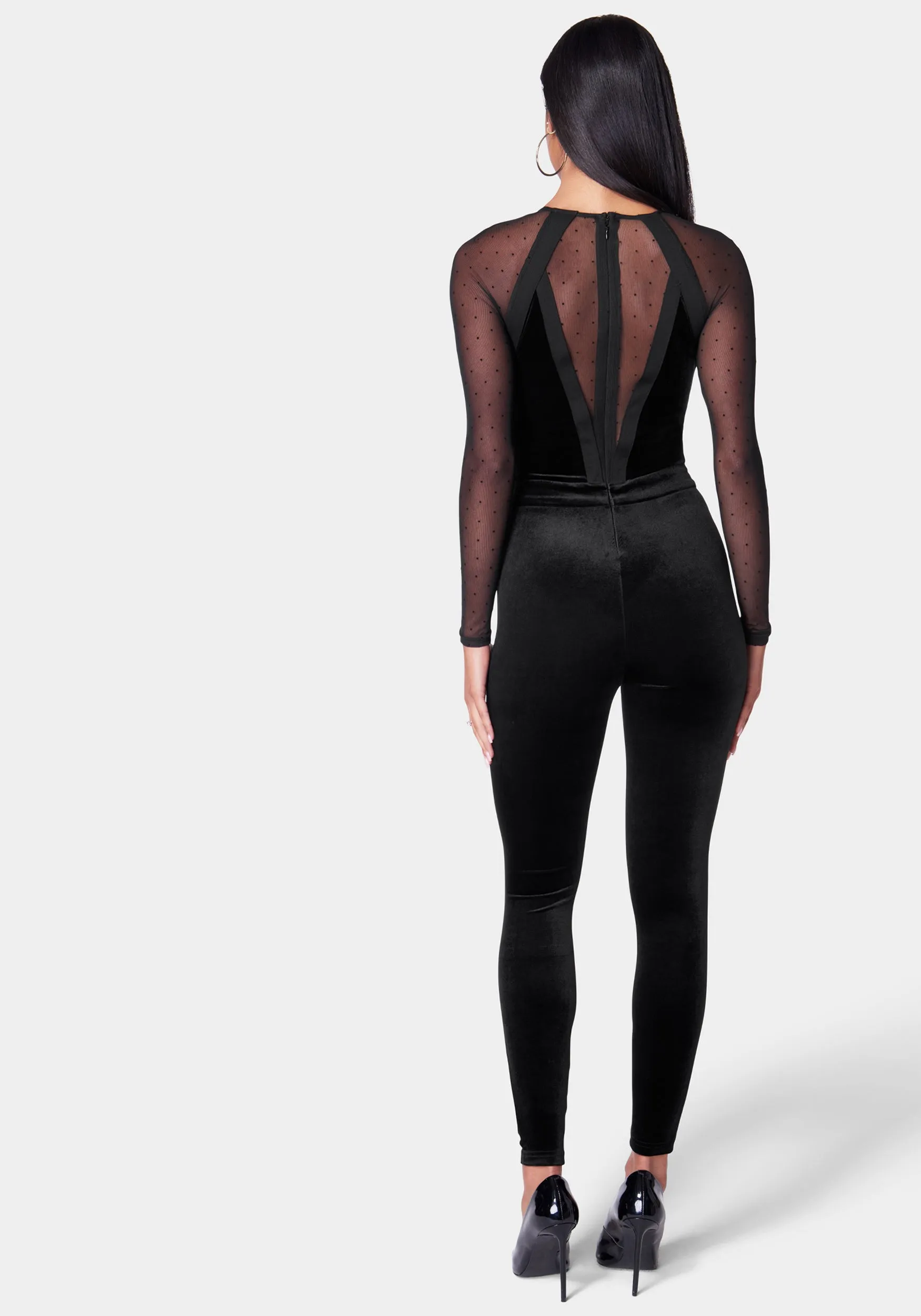 Swiss Dot Combo Velour Catsuit