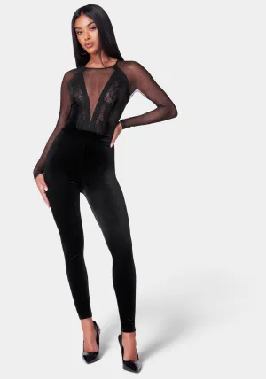 Swiss Dot Combo Velour Catsuit