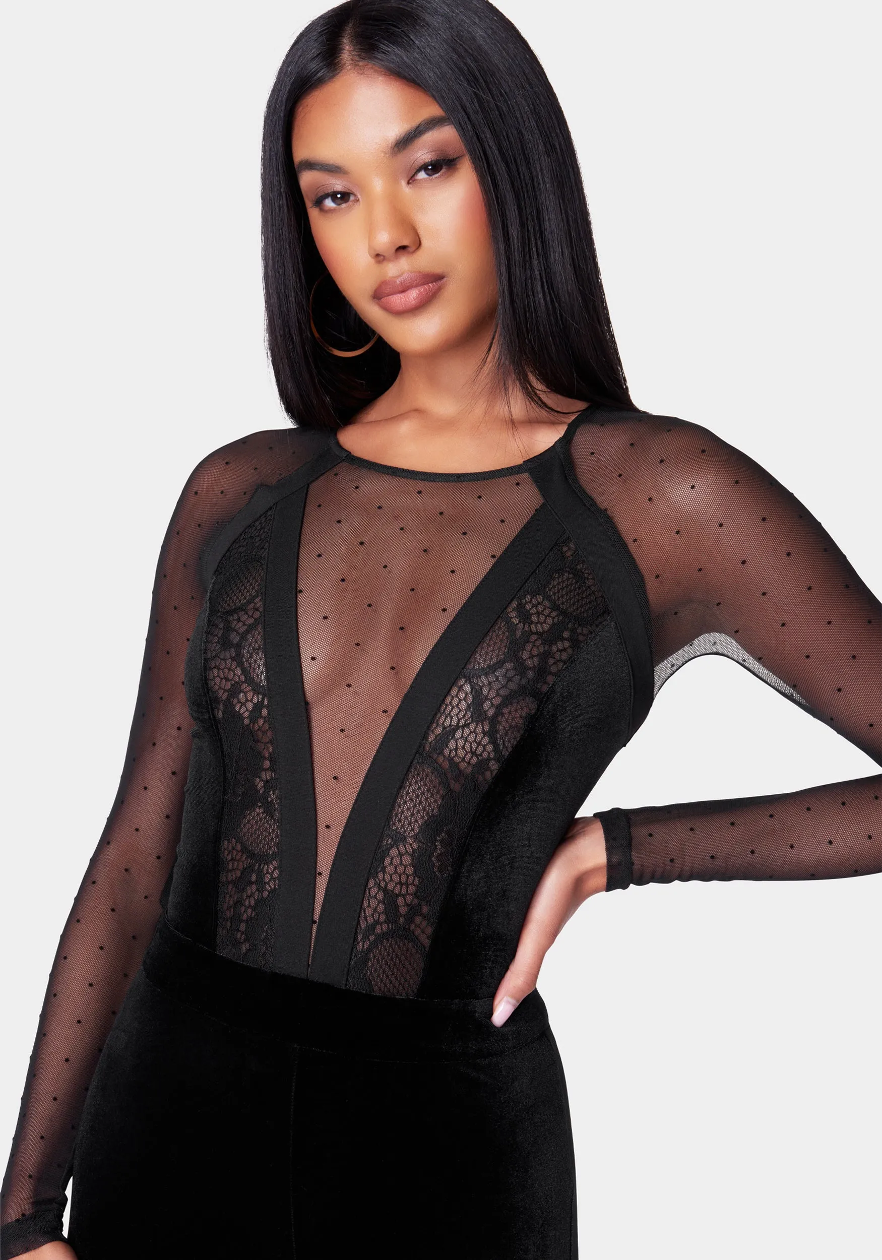Swiss Dot Combo Velour Catsuit