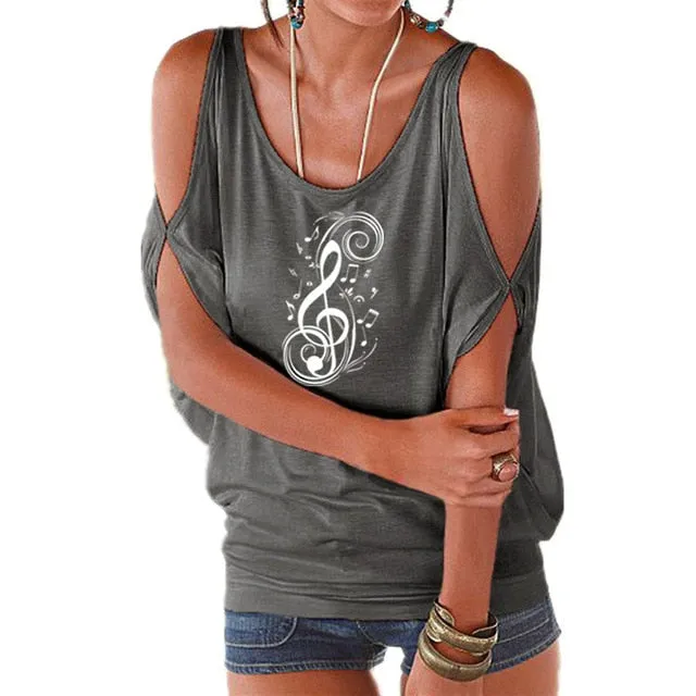 T-Shirt Treble Clef Music Notes T-Shirt Women Batwing Tops SJA